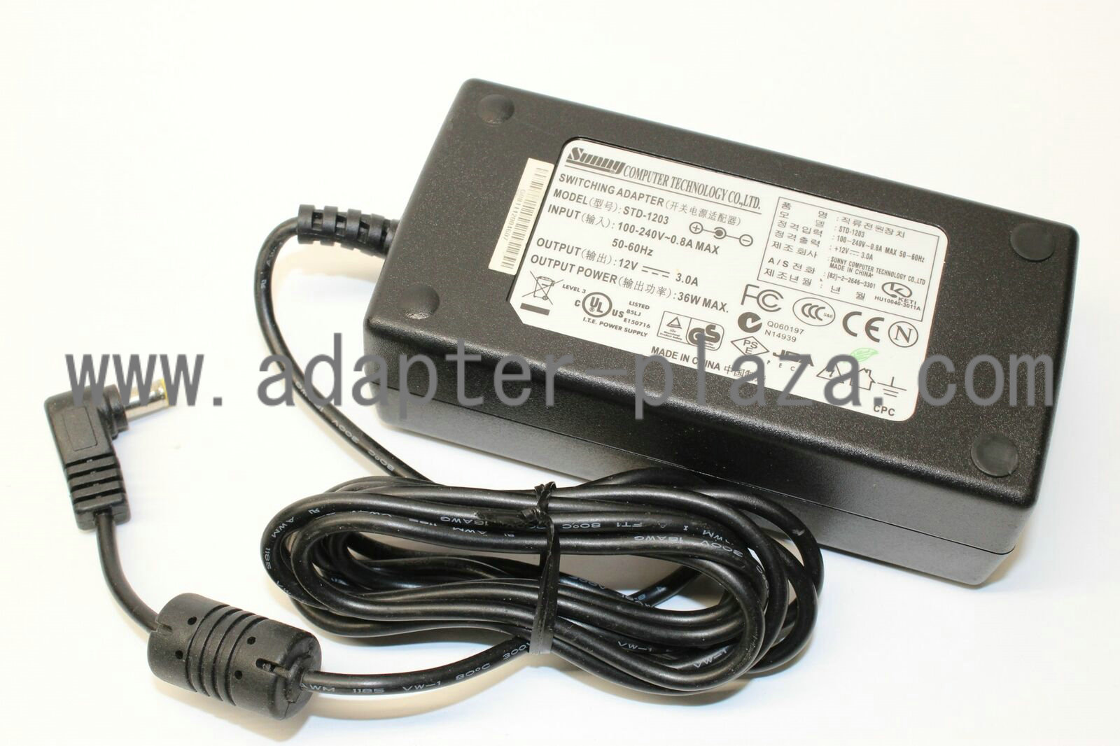 New Sunny STD-1203 Switching Adapter 12V 3A Transformer Charger Power Supply - Click Image to Close